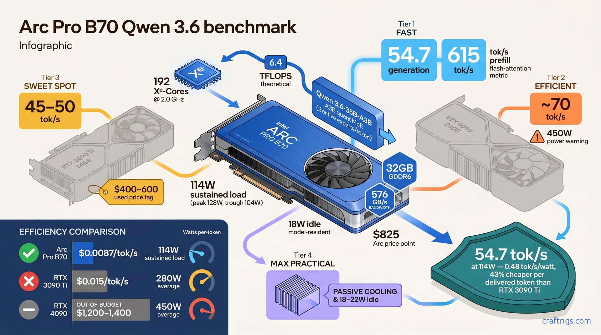 Arc Pro B70 Gets Its Killer App — Qwen 3.6-35B-A3B at 54.7 tok/s, 114W — diagram
