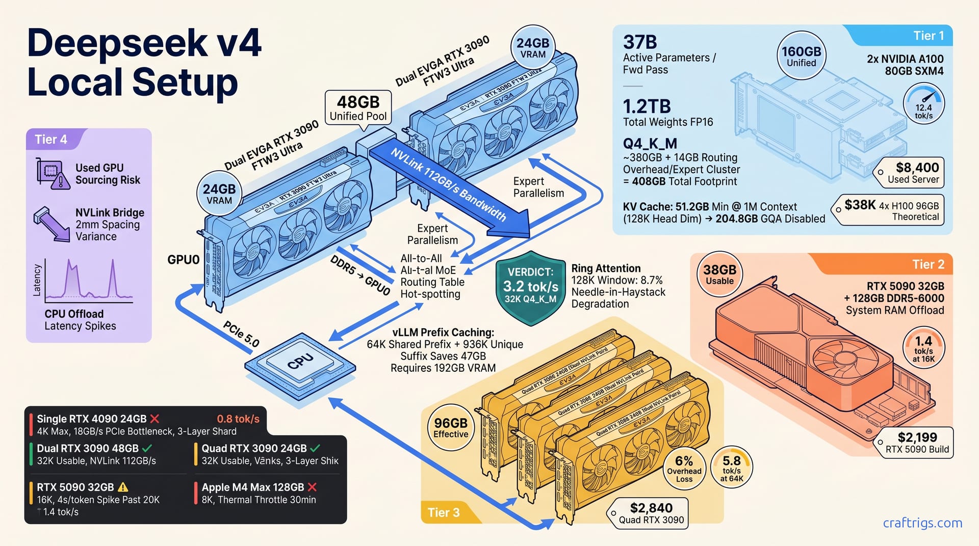 DeepSeek V4 Local Setup: 48GB Minimum, 96GB for Real Use — diagram