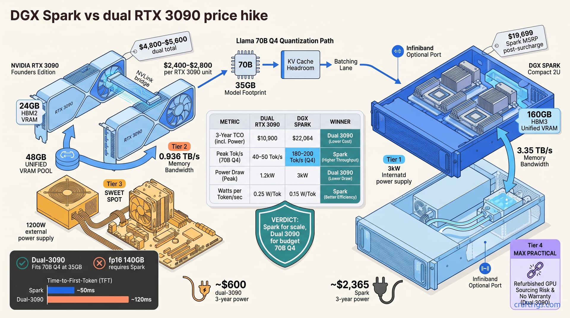 DGX Spark $700 Hike vs. Dual RTX 3090: April 2026 Llama 70B Cost Math — diagram