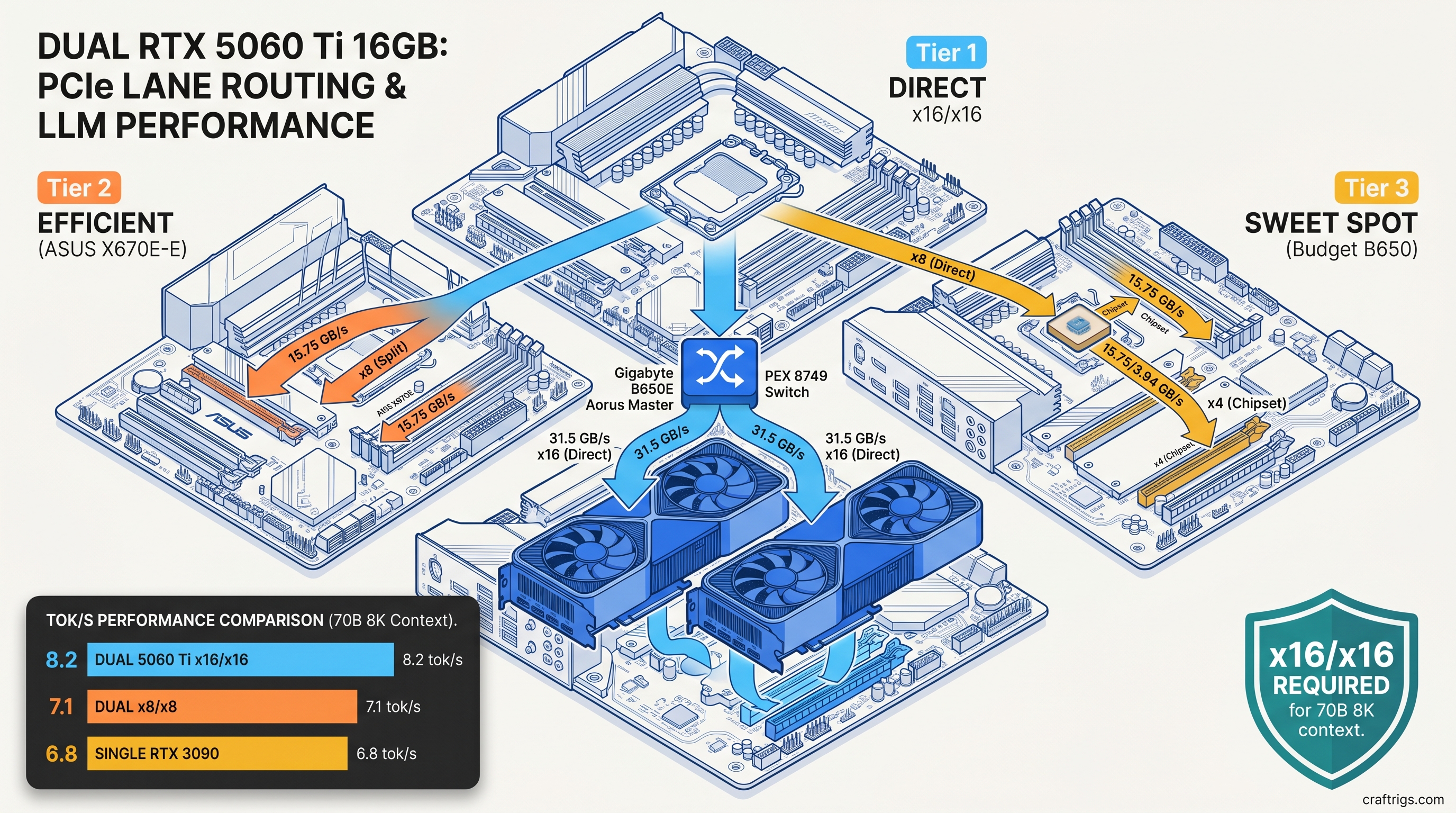 Dual RTX 5060 Ti 16 GB Build: What PCIe Bandwidth Actually Costs in Multi-GPU LLM — guide diagram