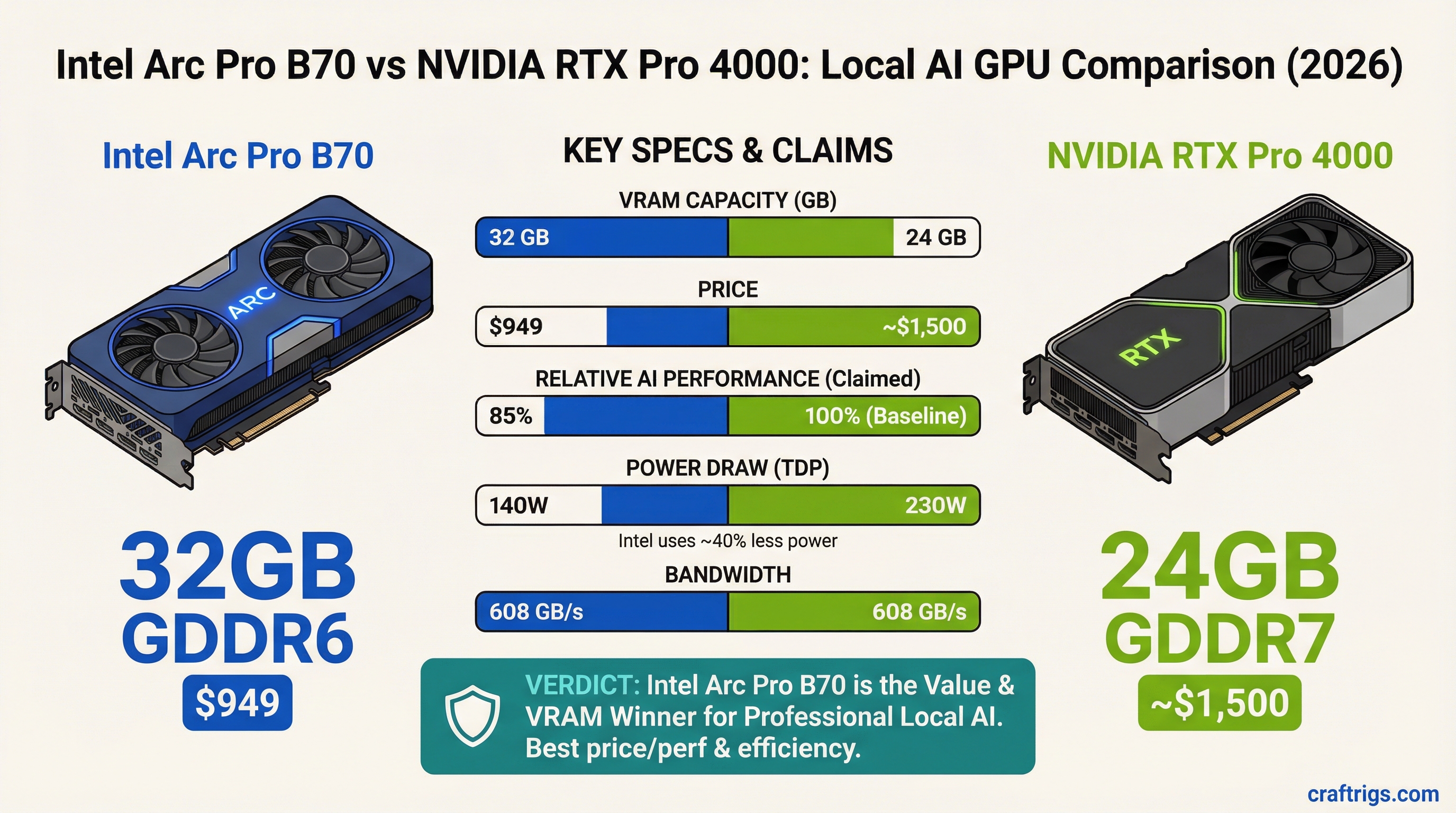 Intel Arc Pro B70 vs NVIDIA RTX Pro 4000: Which GPU Wins for Local AI in 2026? — comparison diagram