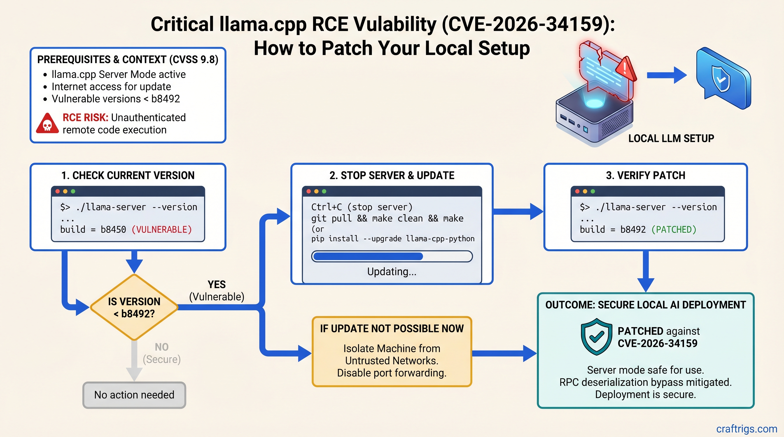 Critical llama.cpp RCE Vulnerability (CVE-2026-34159): How to Patch Your Local Setup — guide diagram