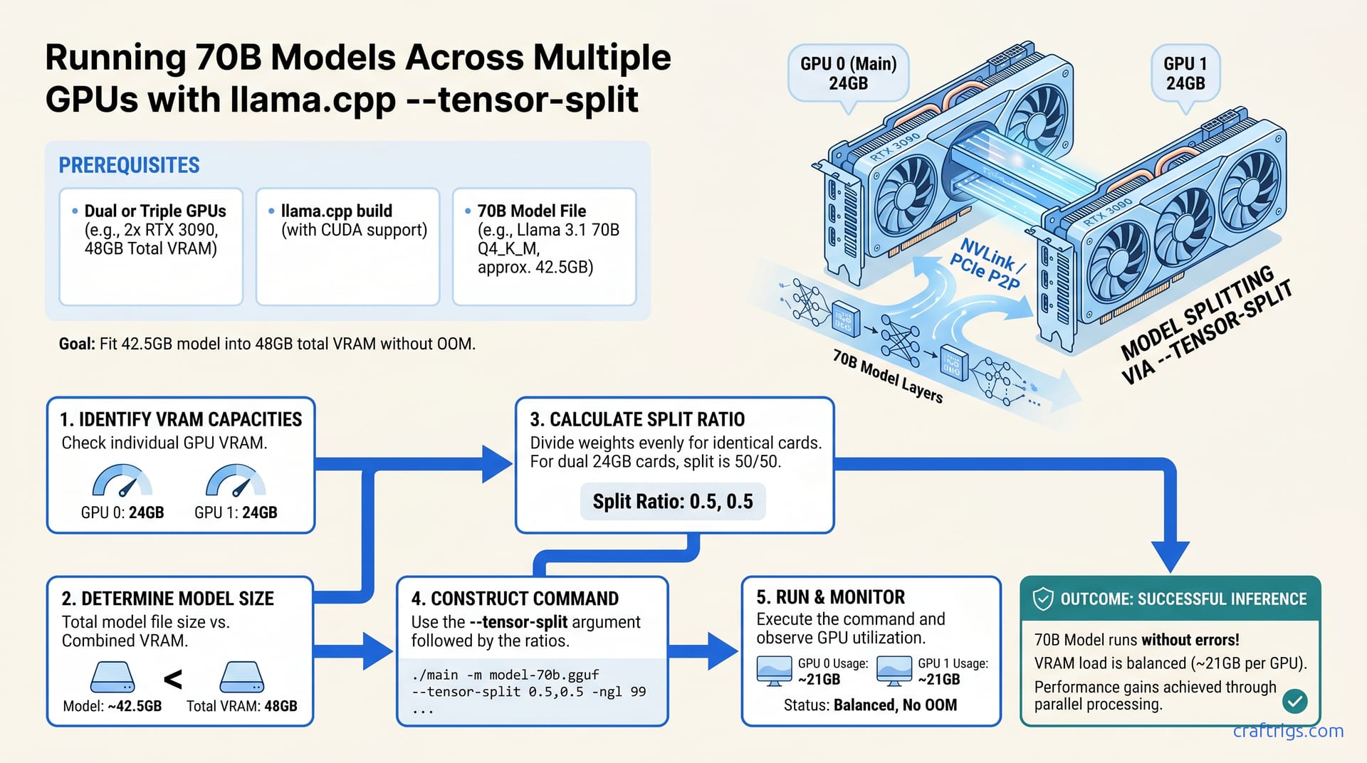 llama.cpp --tensor-split: Running 70B Models Across Multiple GPUs — guide diagram