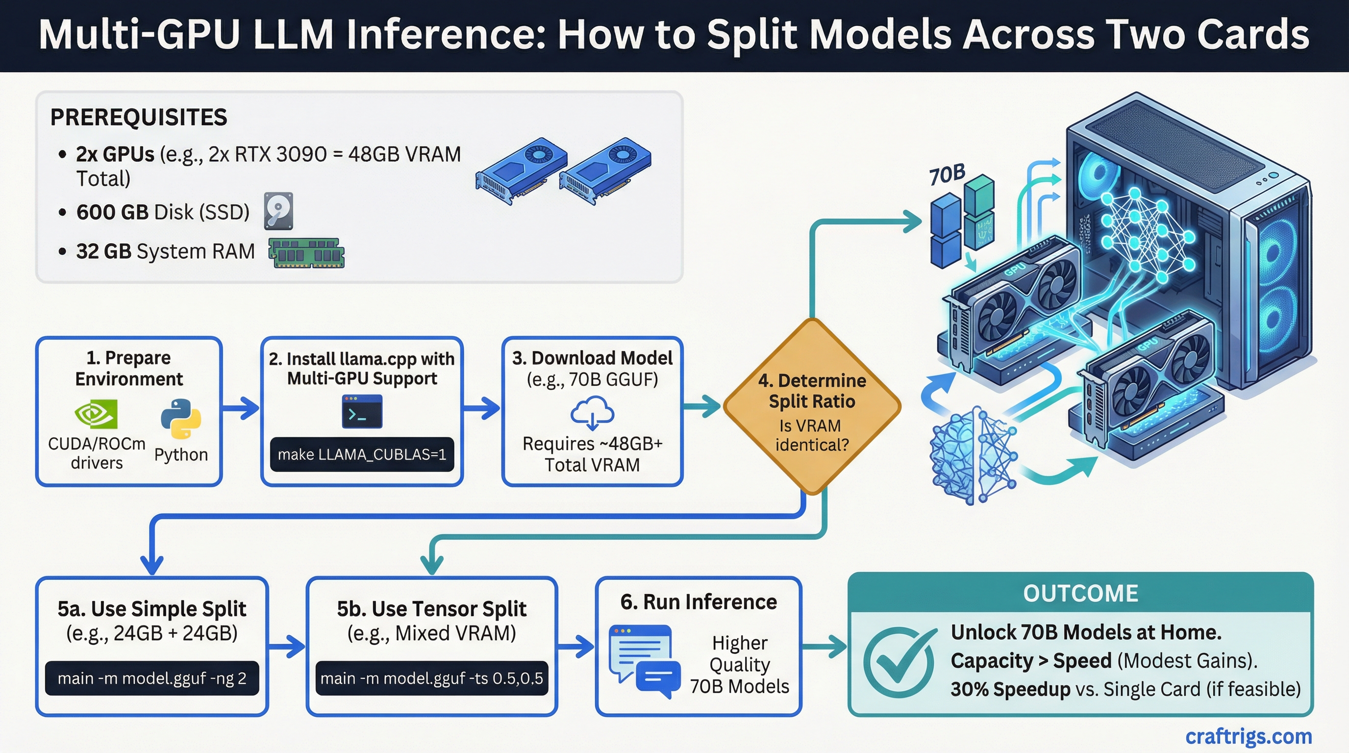 Multi-GPU LLM Inference: How to Split Models Across Two Cards — guide diagram